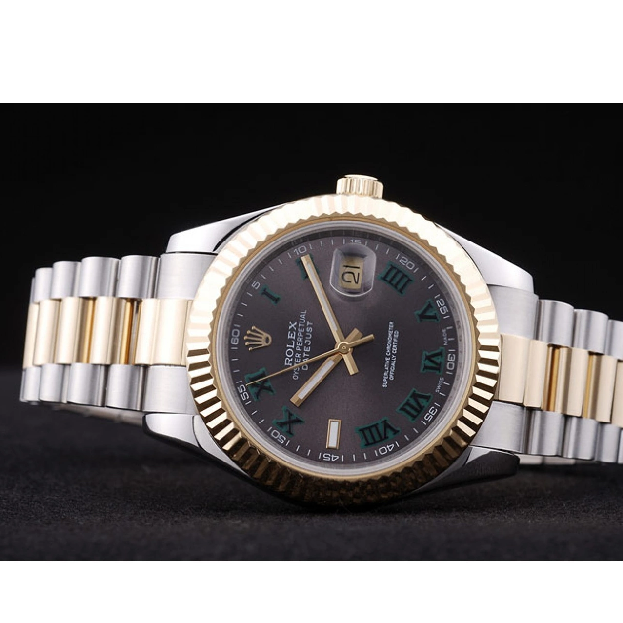 Rolex copies cheap Grey Dial 7479 Bezel Ribbed Gold Datejust Rolex 0701